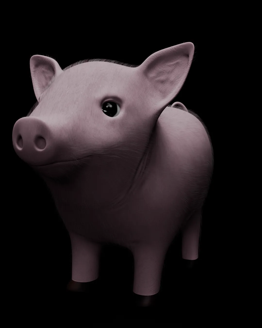 Render 3D estilizado de un cerdito guardián con pelaje suave