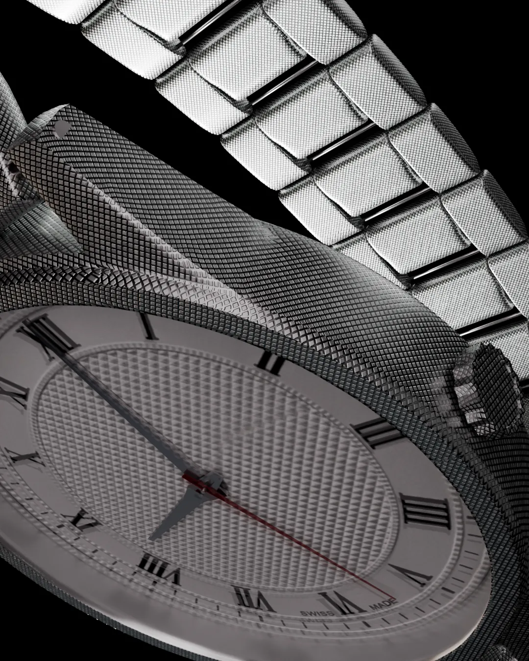 Render fotorealista de un reloj de lujo con detalles metálicos exquisitos